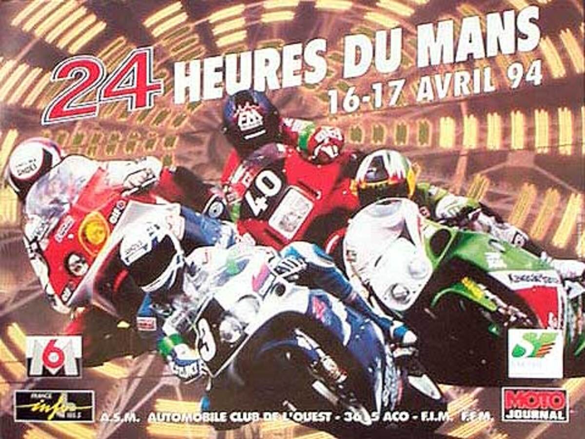 Le Mans 24 Motorcycle Race Original Vintage Motorcycle Racing Poster 1994