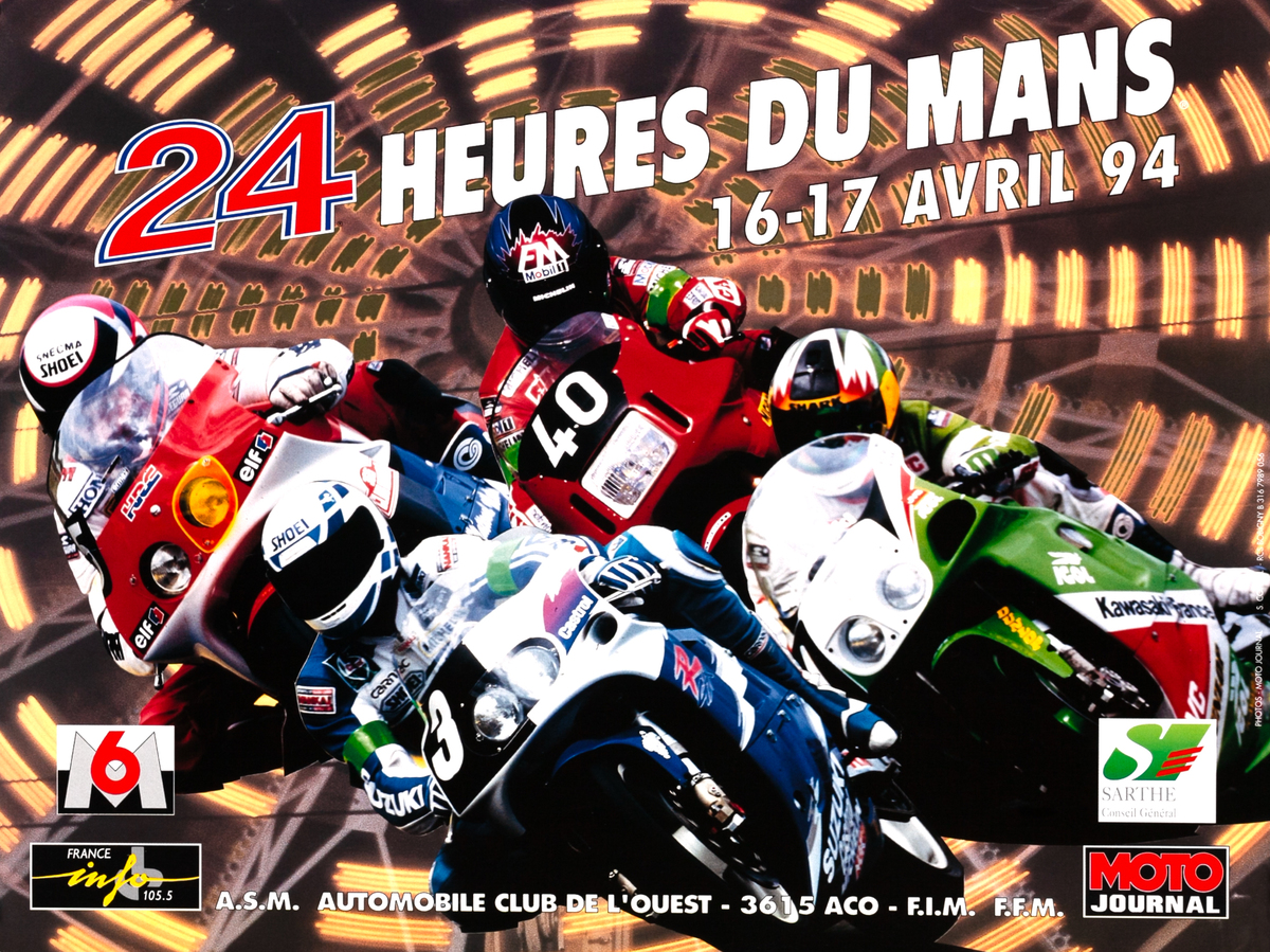 Le Mans 24 Motorcycle Race Original Motorcycle Racing Poster 1994