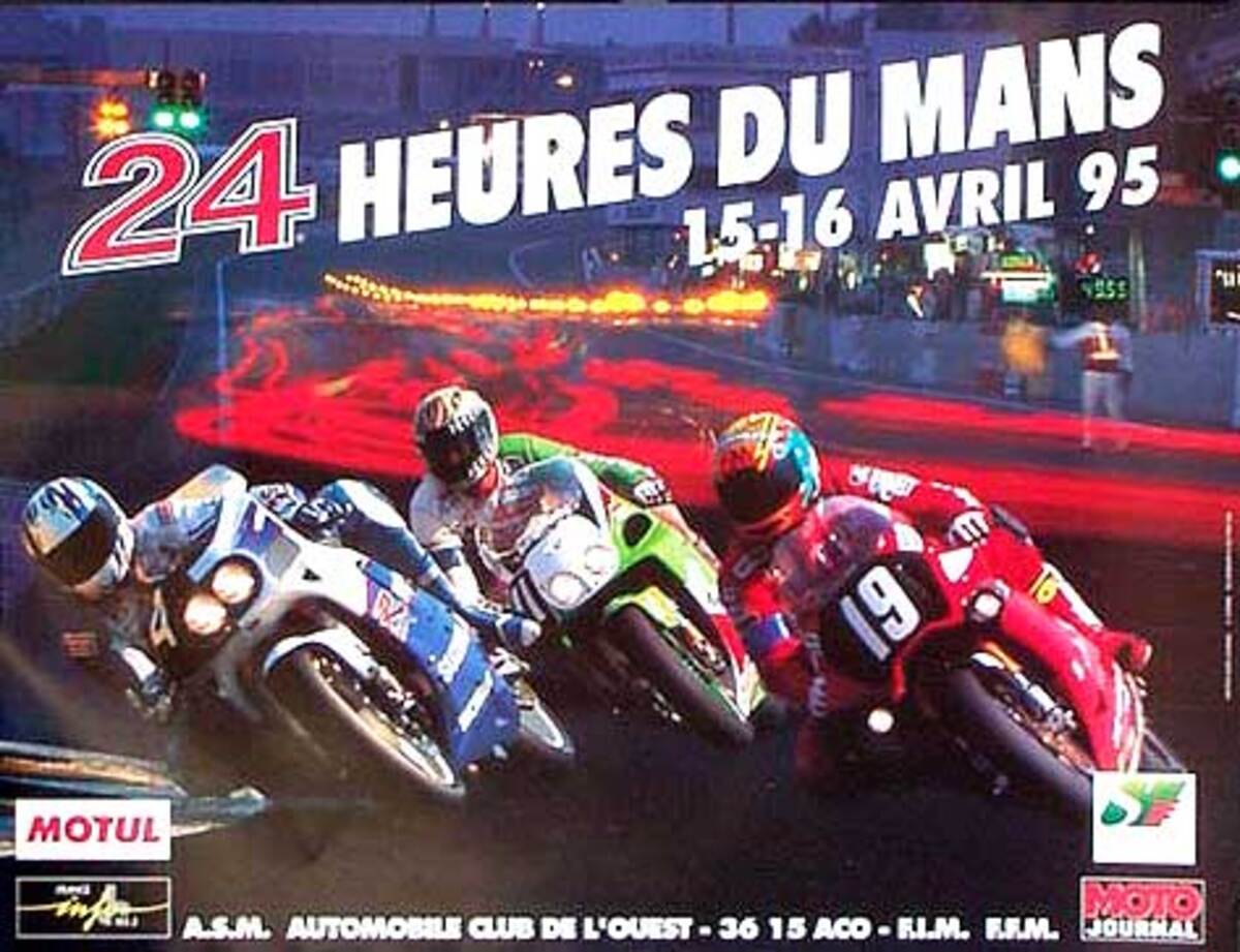 Le Mans 24 Motorcycle Race Original Vintage Motorcycle Racing Poster 1995