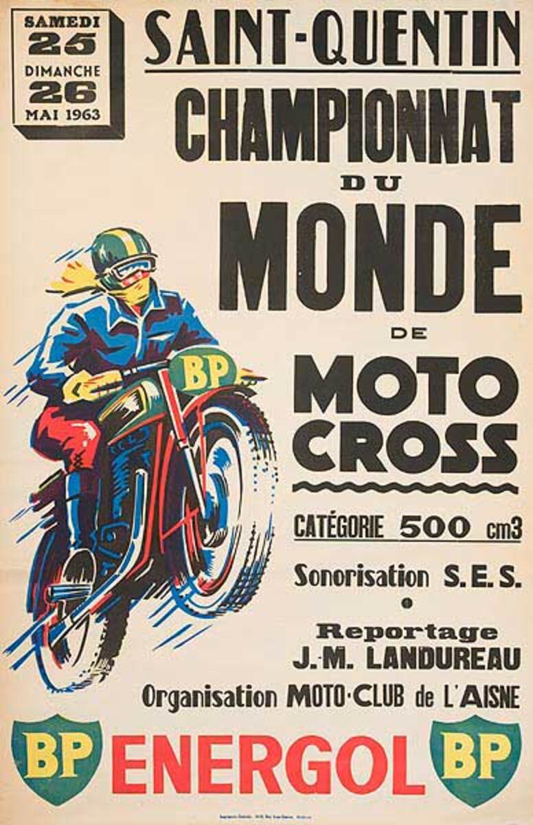 Moto Cross World Championship 500cc Original Motorcycle Racing Poster May 25 1963, BP