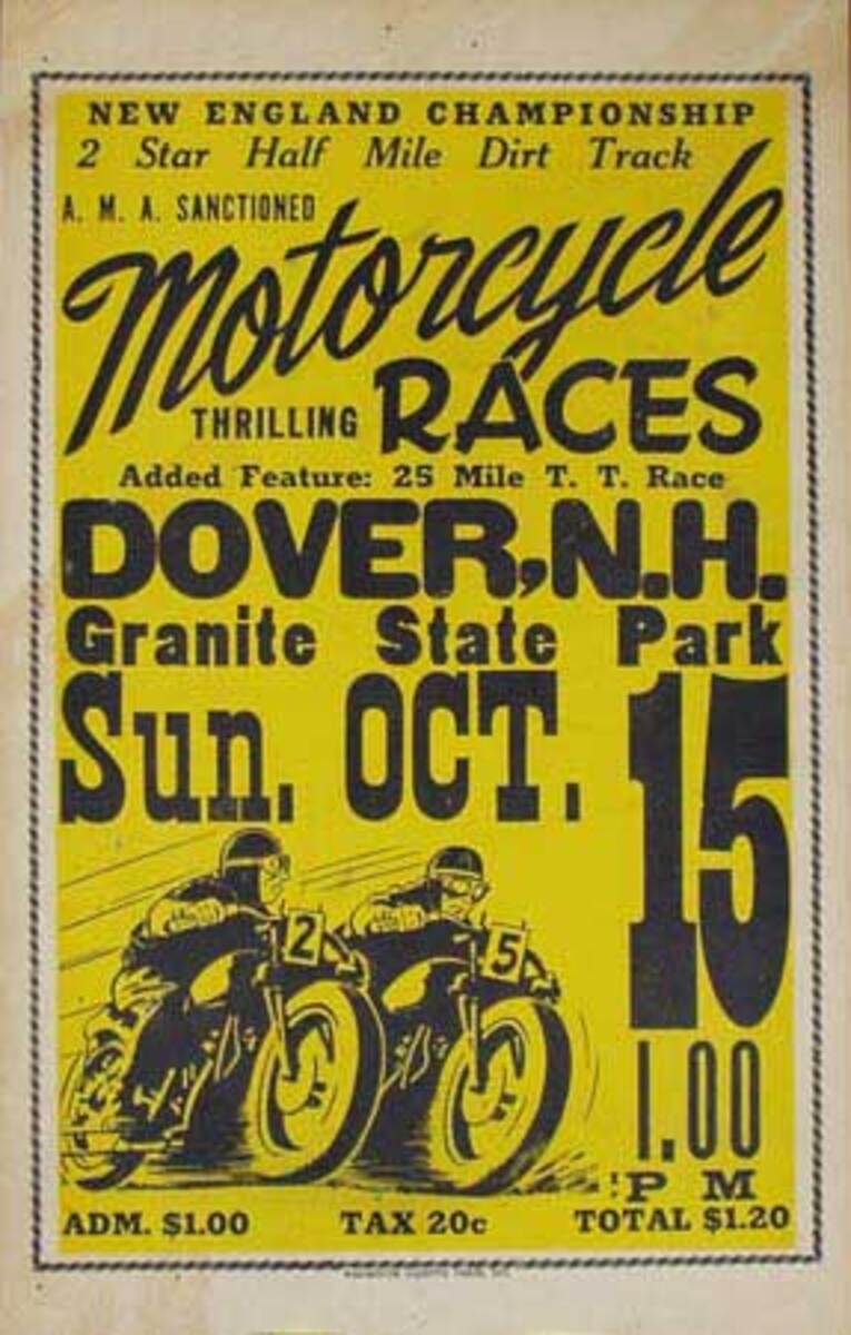 Motorcycle Races Dover New Hampshire Original Racing Poster