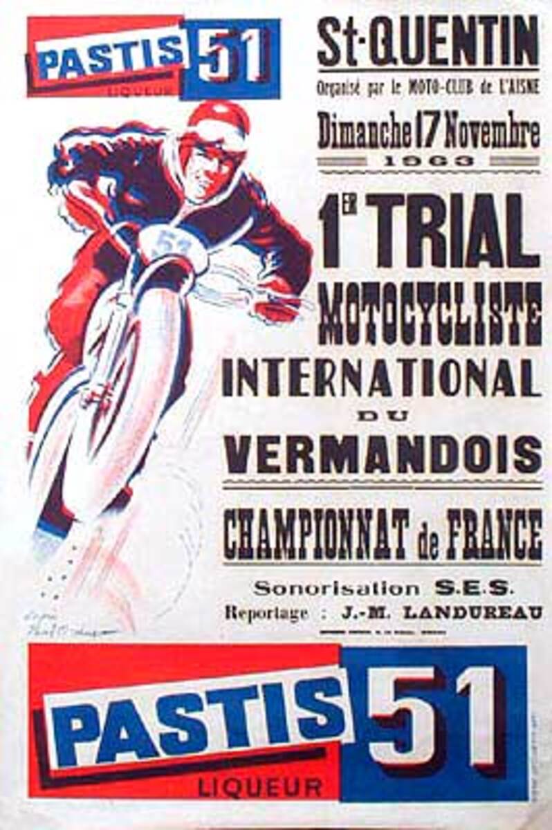Motocycle Racing Original Motorcycle Racing Poster Nov 17, 1963 Pastis 51