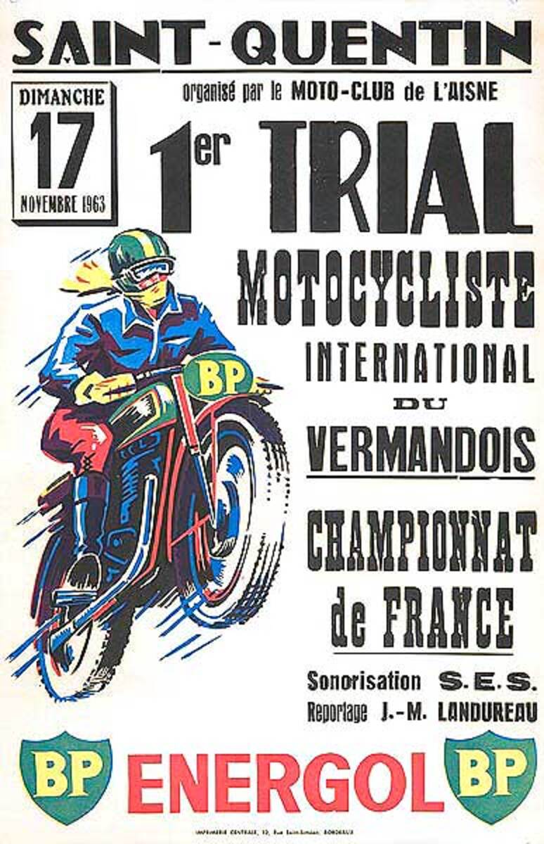 Motocycle Racing Original Motorcycle Racing Poster Nov 17, 1963 French Championship BP