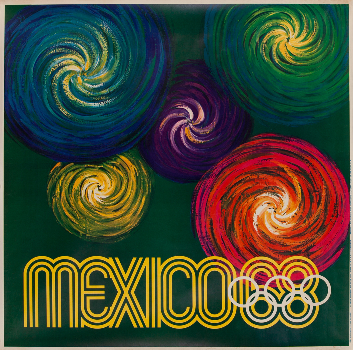 Original 1968 Mexico City Olympics Poster green backround