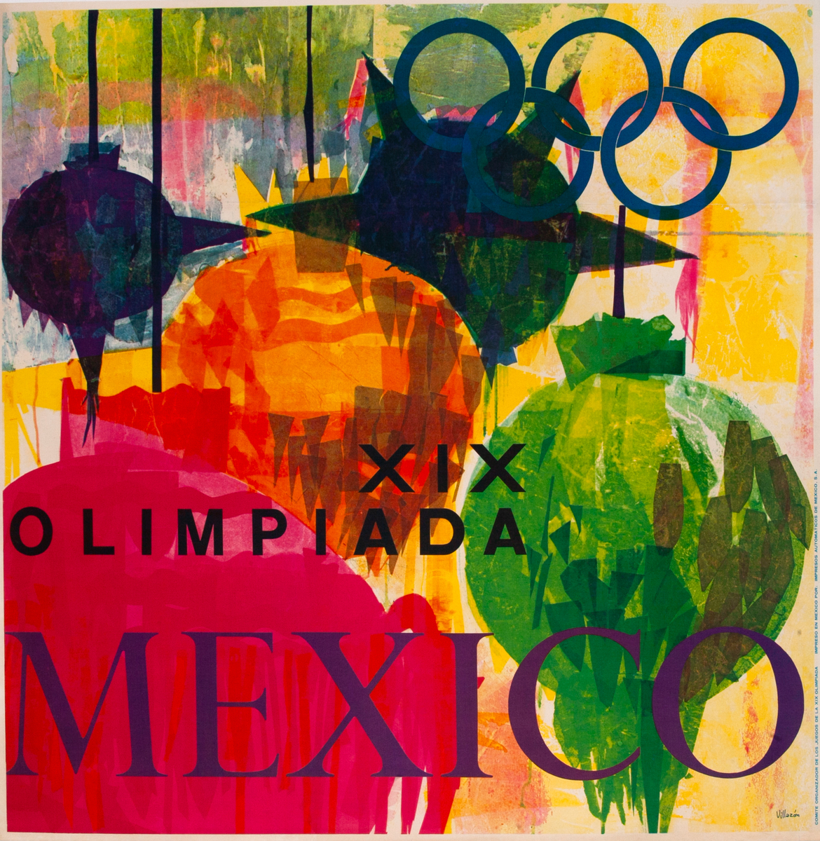 Original 1968 Mexico City Olympics Poster Lanterns