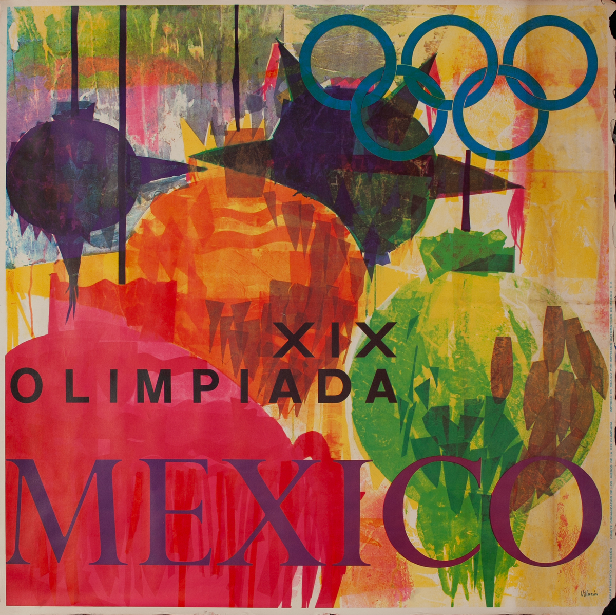 Original 1968 Mexico City Olympics Poster Lanterns