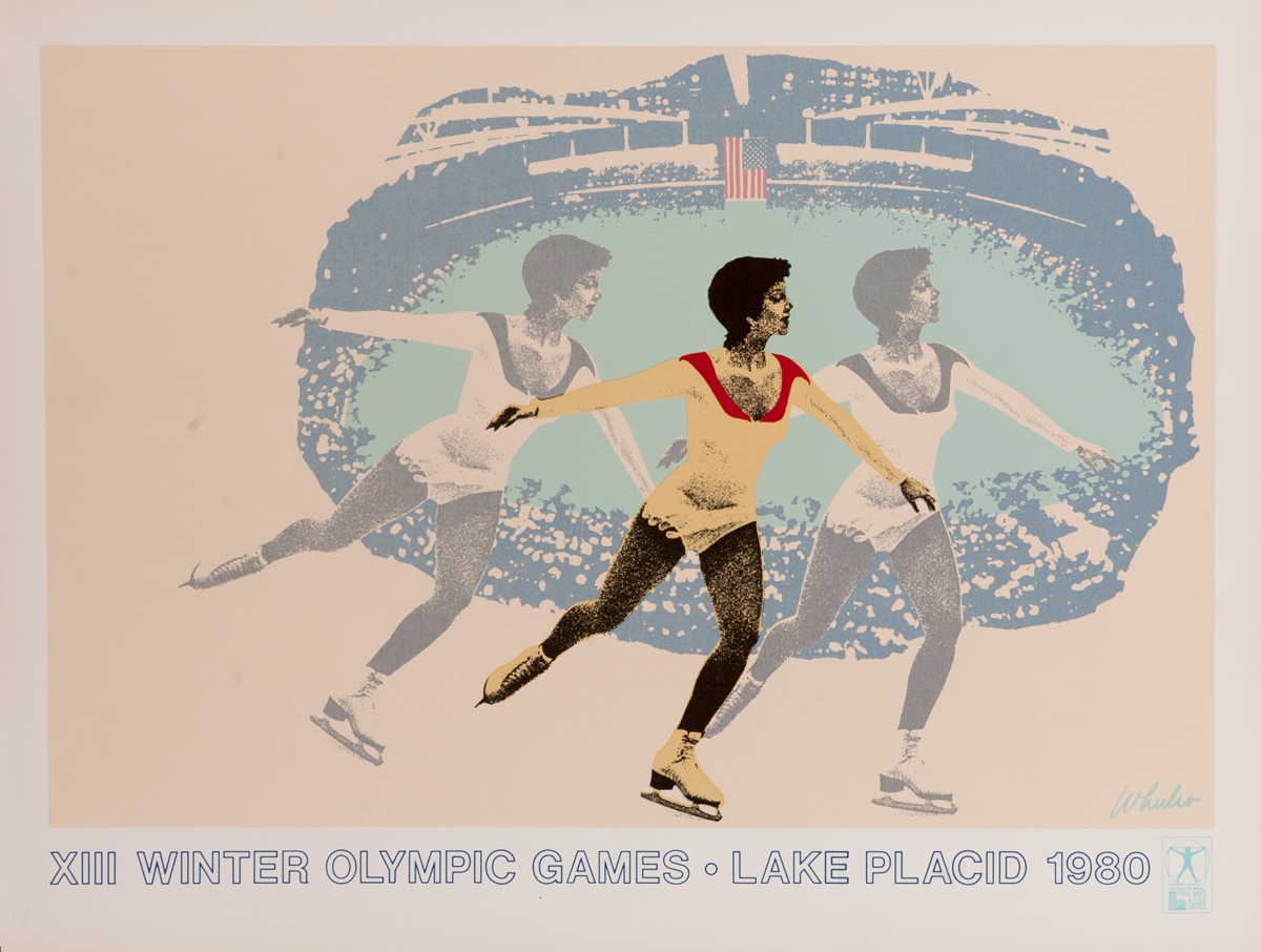 Original Vintage 1980 Lake Placid Olympics Poster Figure Skating