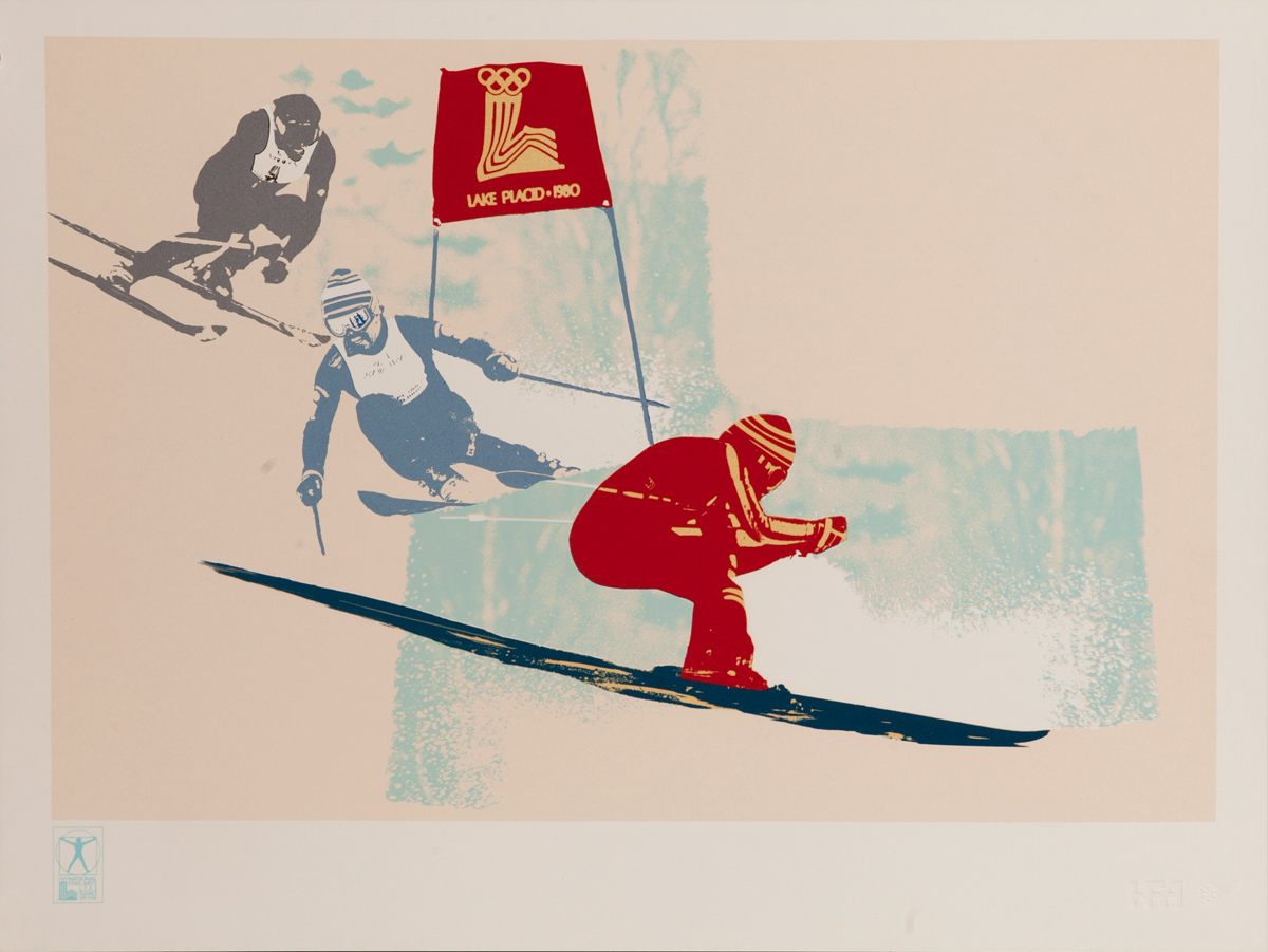 Original Vintage 1980 Lake Placid Olympics Poster Downhill Skiing