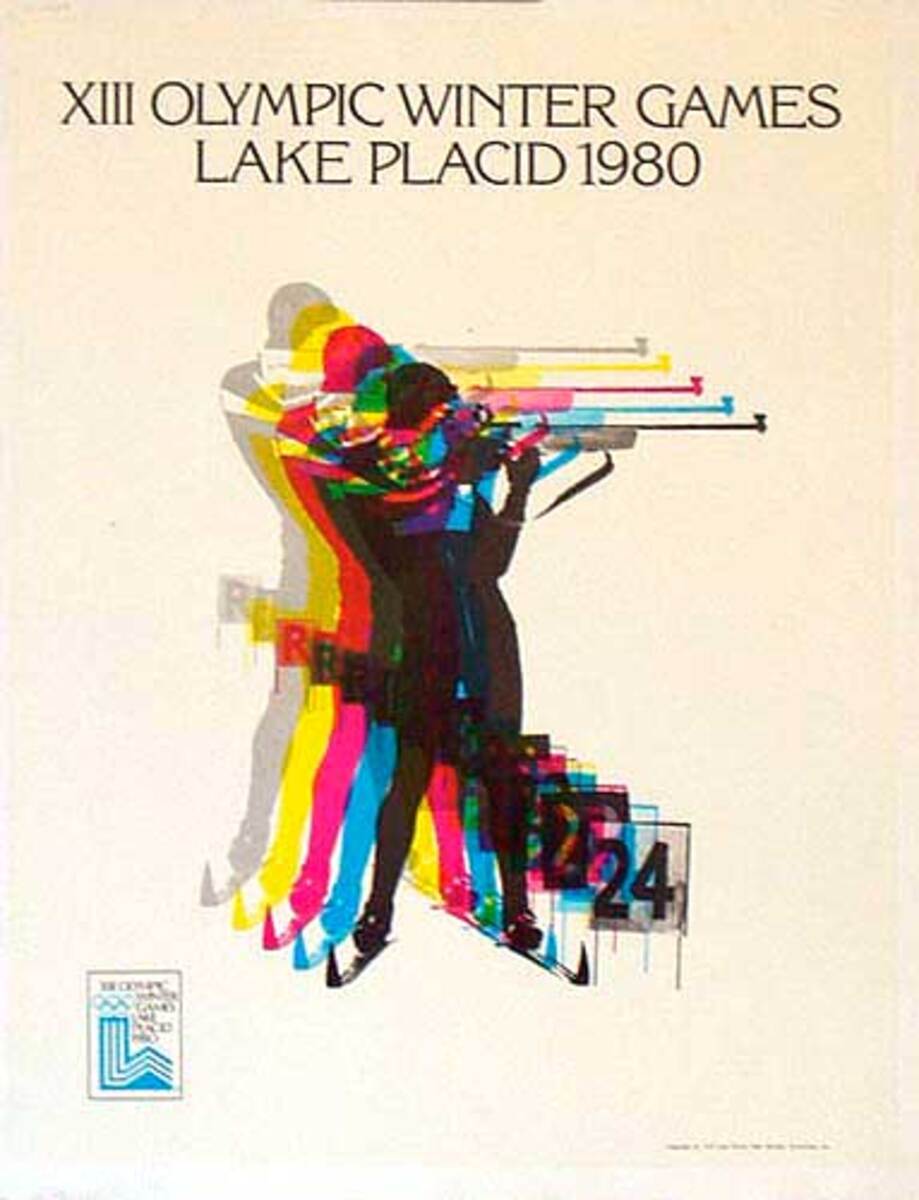 Original Vintage 1980 Lake Placid Olympics Poster X-country Shooting