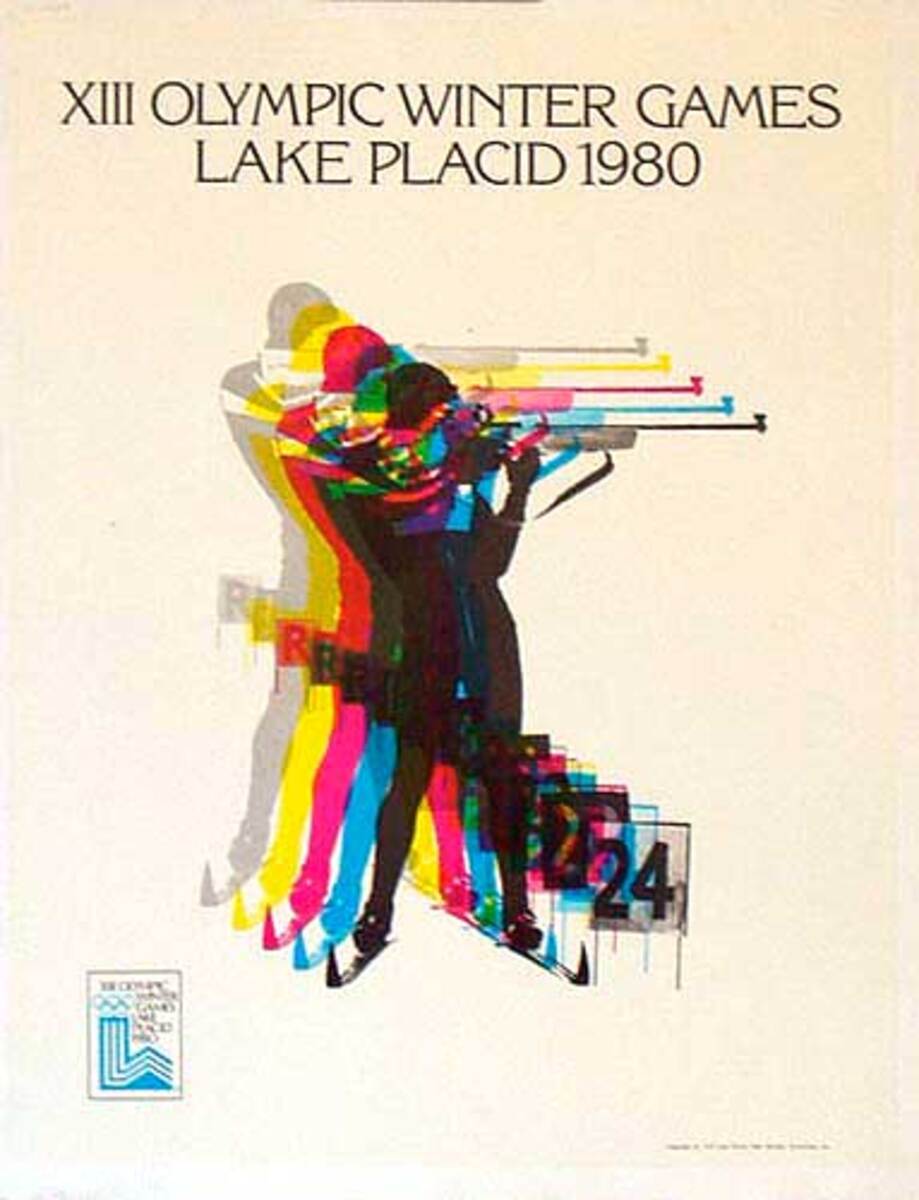 Original 1980 Lake Placid Olympics Poster X-country Shooting