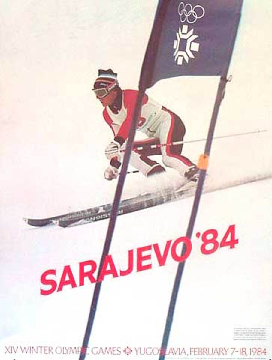 Original Vintage 1984 Sarajavo Olympics Downhill Skier Poster