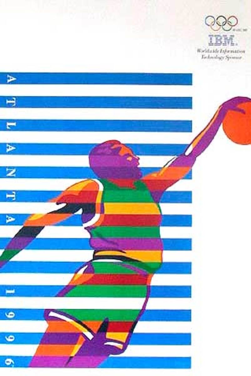 Original Vintage 1996 Atlanta  Olympics Poster IBM Basketball