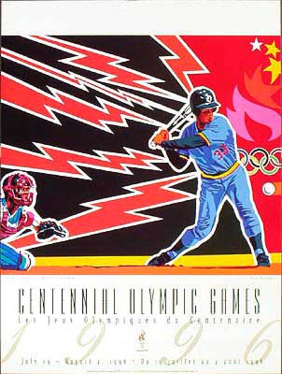 Original Vintage 1996 Atlanta Olympics Poster Baseball  (Yamagata)