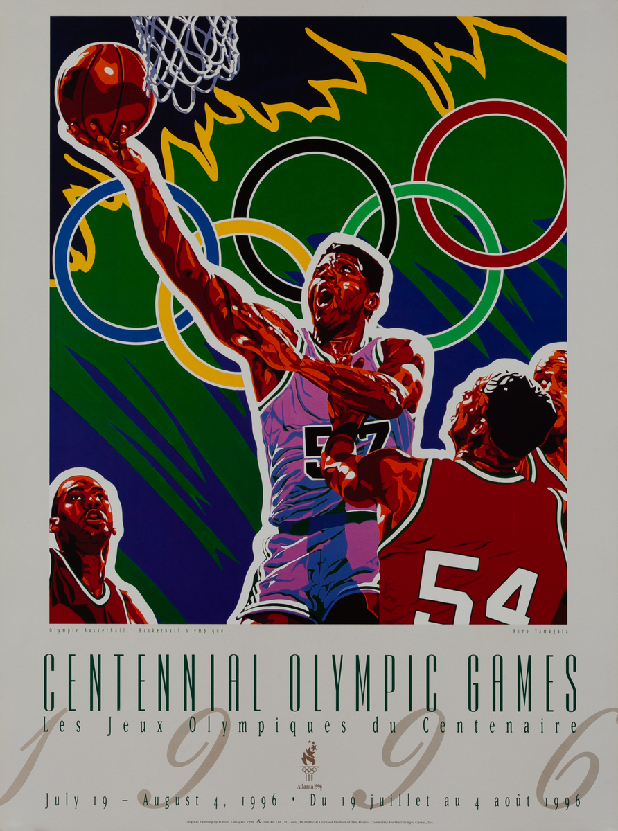 Original Vintage 1996 Atlanta Olympics Poster Basketball  (Yamagata)