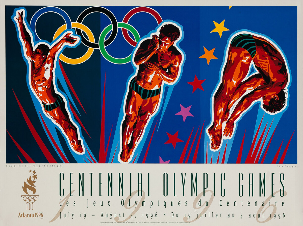 Original Vintage 1996 Atlanta Olympics Poster Diving (Yamagata)