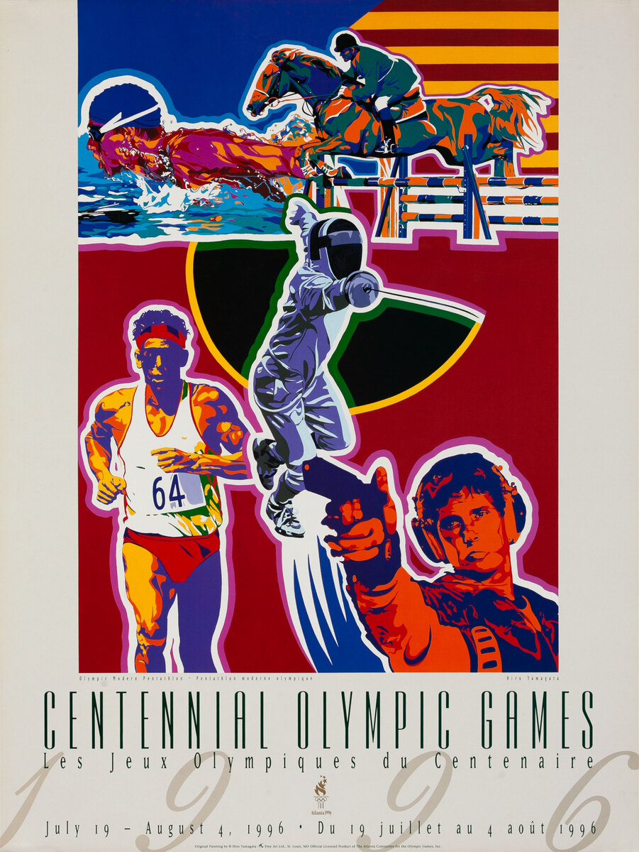 Original Vintage 1996 Atlanta Olympics Poster Modern Penathalon (Yamagata)