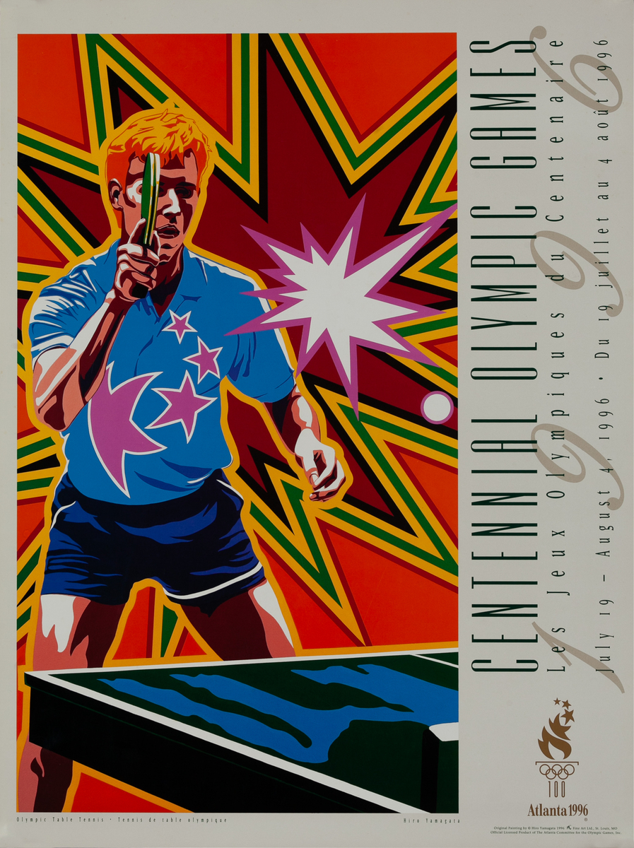 Original Vintage 1996 Atlanta Olympics Poster Table Tennis  (Yamagata)