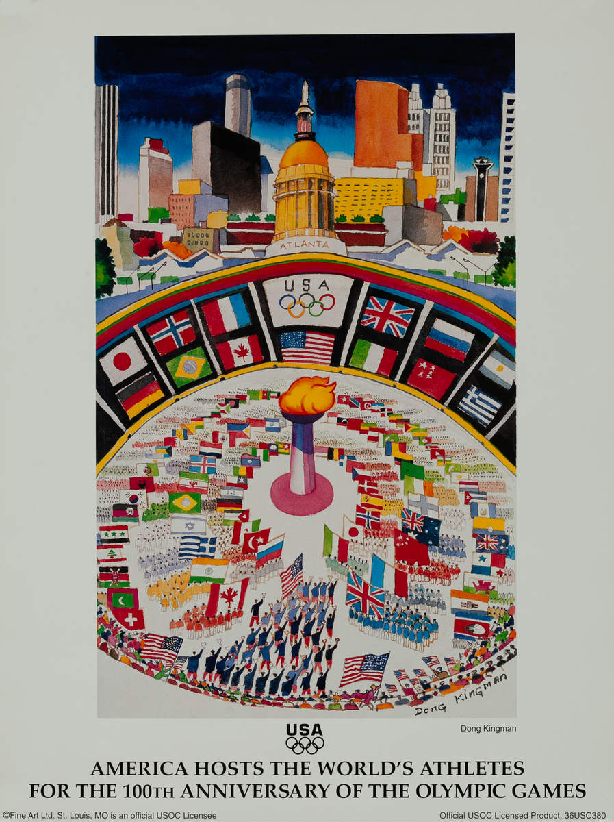 Original Vintage 1996 Atlanta Olympics Poster America Hosts (Kingman)