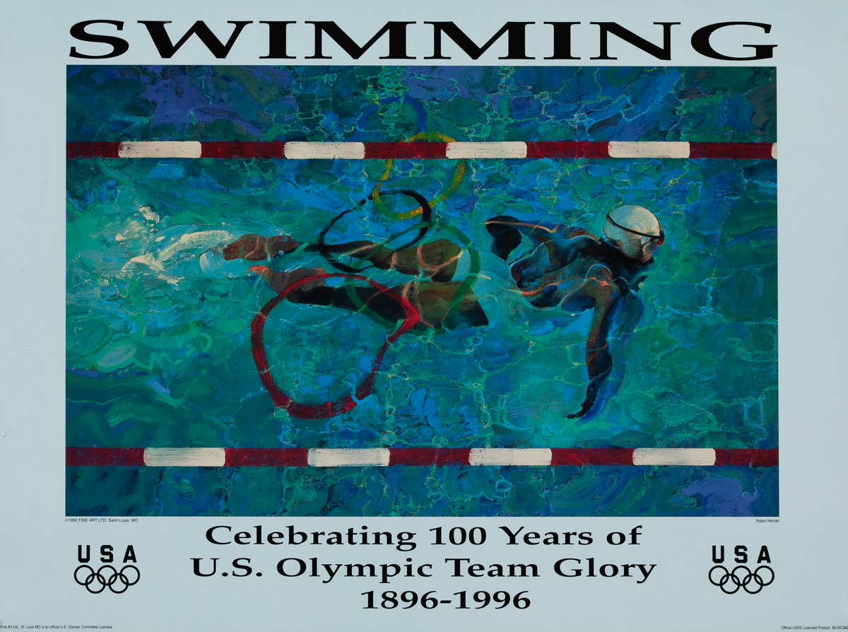 Original 1996 Atlanta Olympics Poster Swimming (Heindel)