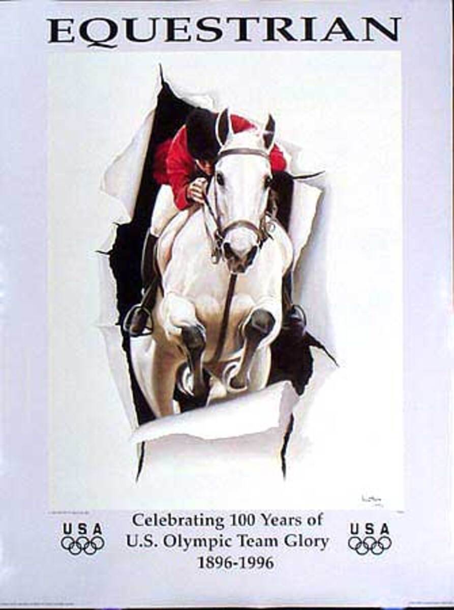 Breaking Through Original Vintage 1996 Atlanta Olympics Poster Equestrian