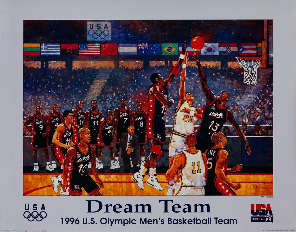 Dream Team Mens Basketball Original Vintage 1996 Atlanta Olympics Poster