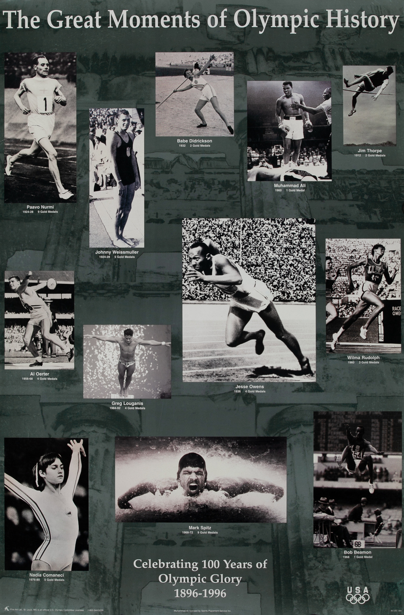 Great Moments of Olympic History Original Vintage 1996 Atlanta Olympics Poster