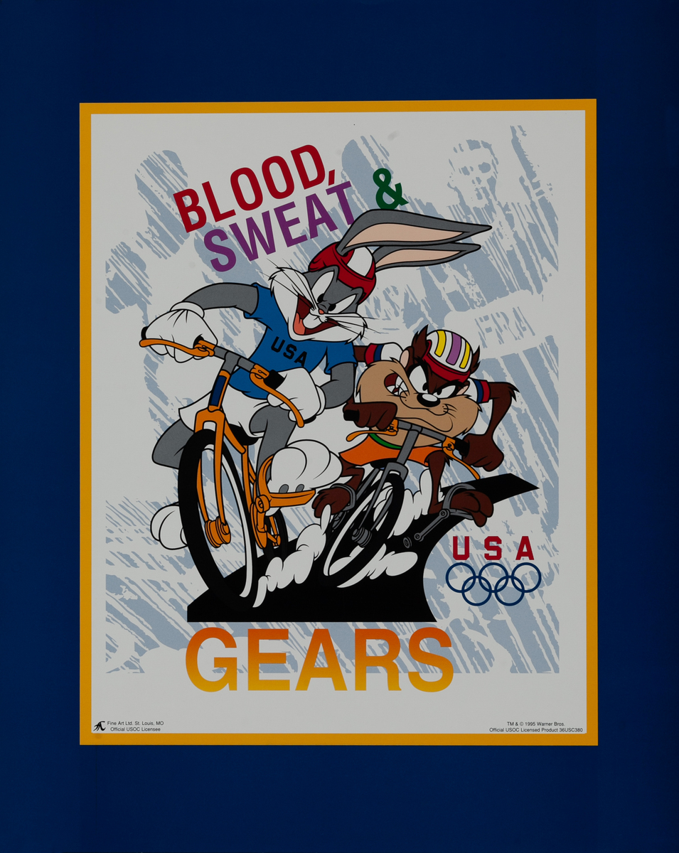 Bugs Bunny Tasmanian Devil Original Vintage 1996 Atlanta Olympics Poster Blood Sweat Gears