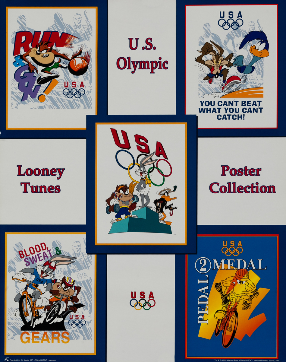 Looney Toons Poster Collection Original Vintage 1996 Atlanta Olympics Poster