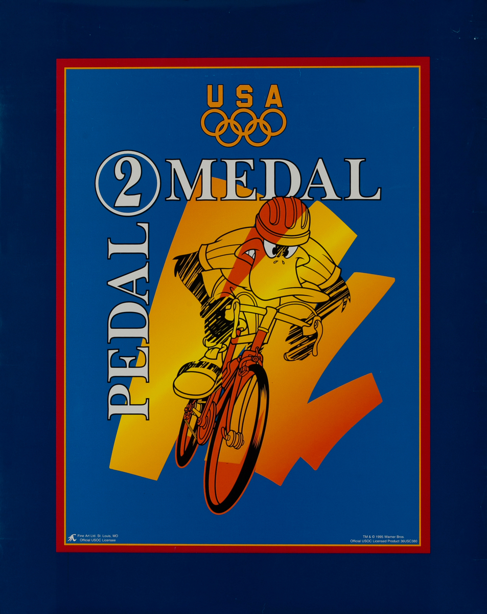 Daffy Duck Pedal 2 Medal Original Vintage 1996 Atlanta Olympics Poster