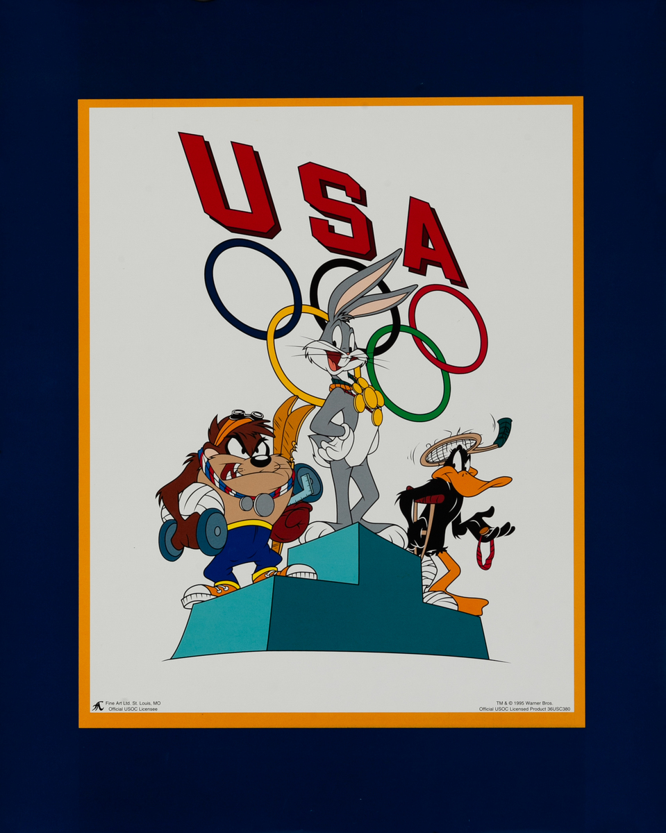 Bugs Bunny Daffy Duck Tasmanian Devil Original Vintage 1996 Atlanta Olympics Poster USA medal ceremony