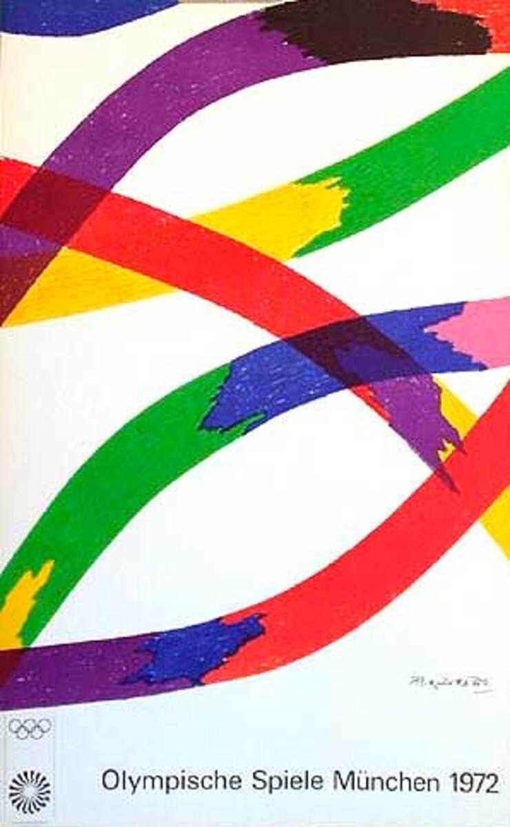 Original 1972 Munich Olympics Art Series Poster rainbow abstract