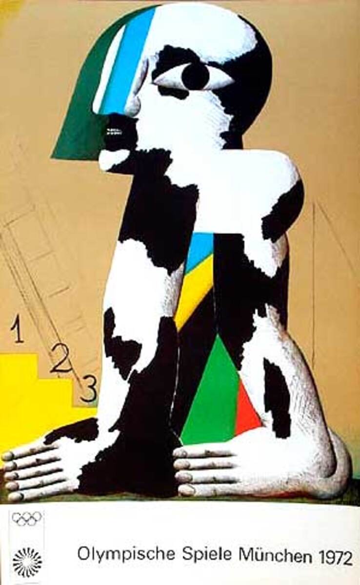 Original Vintage 1972 Munich Olympics Art Series Poster Foot head abstract 123