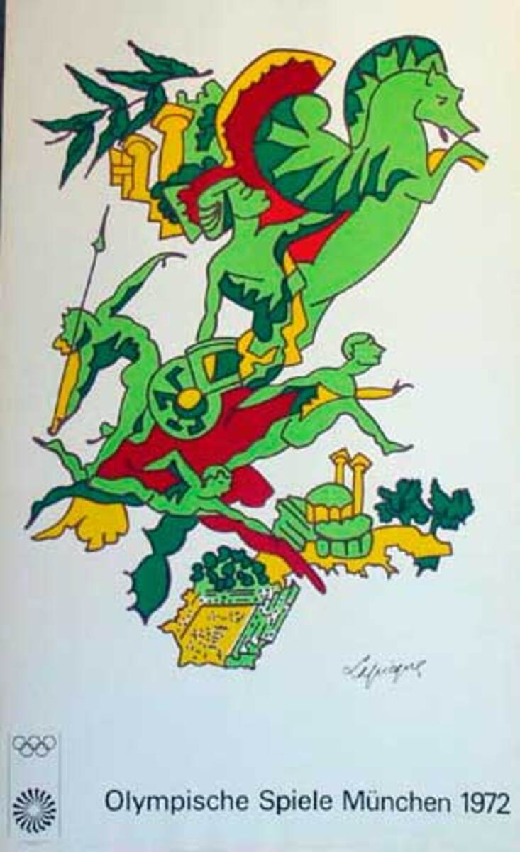 Original 1972 Munich Olympics Art Series Poster Pegasus