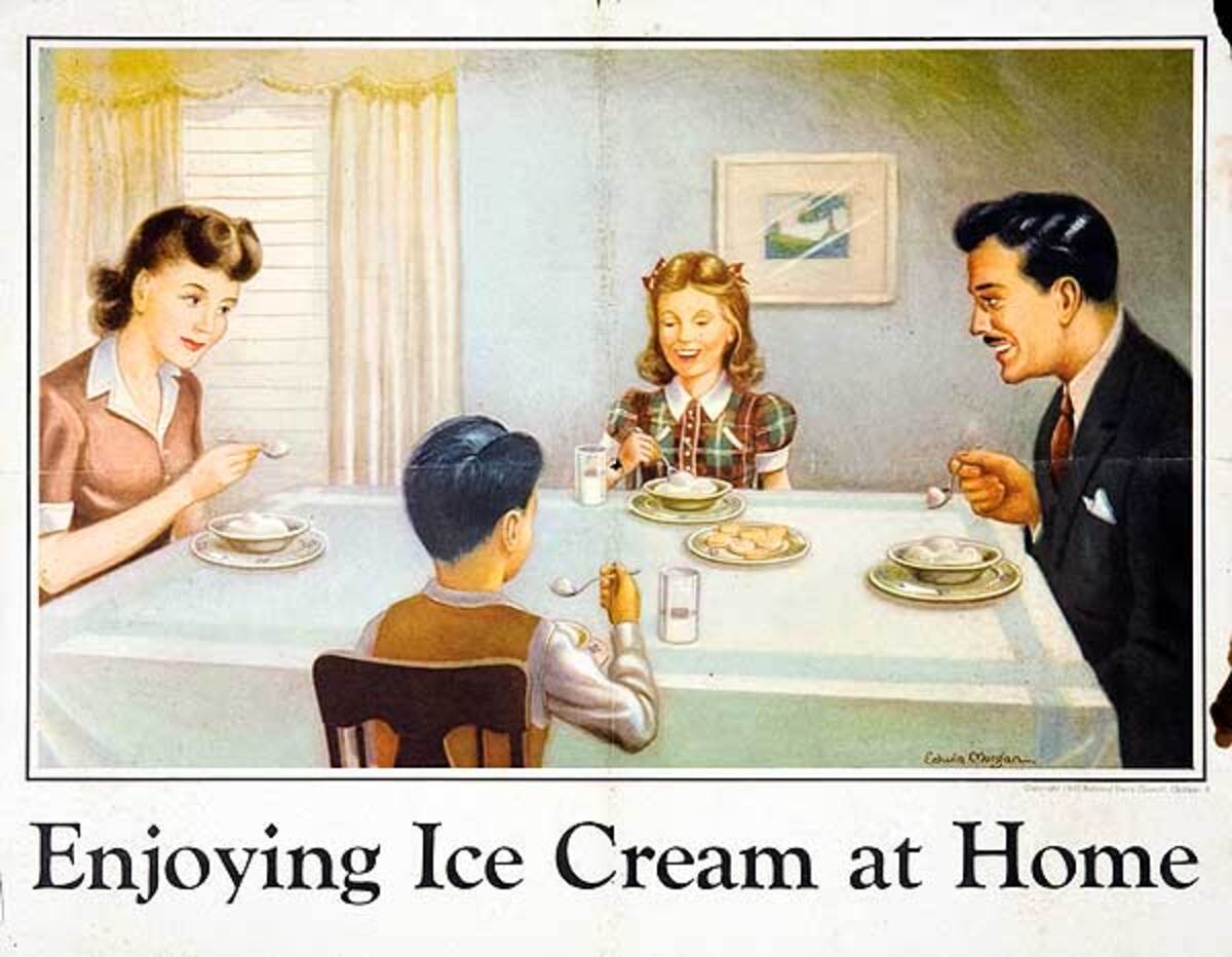Enjoying Ice Cream, at Home Original National Dairy Council Milk Promotion Poster