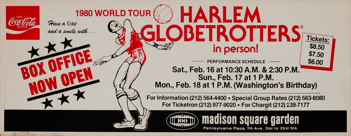 The Harlem Globetrotters 1980 World Tour Original Advertising Poster Madison Square Garden