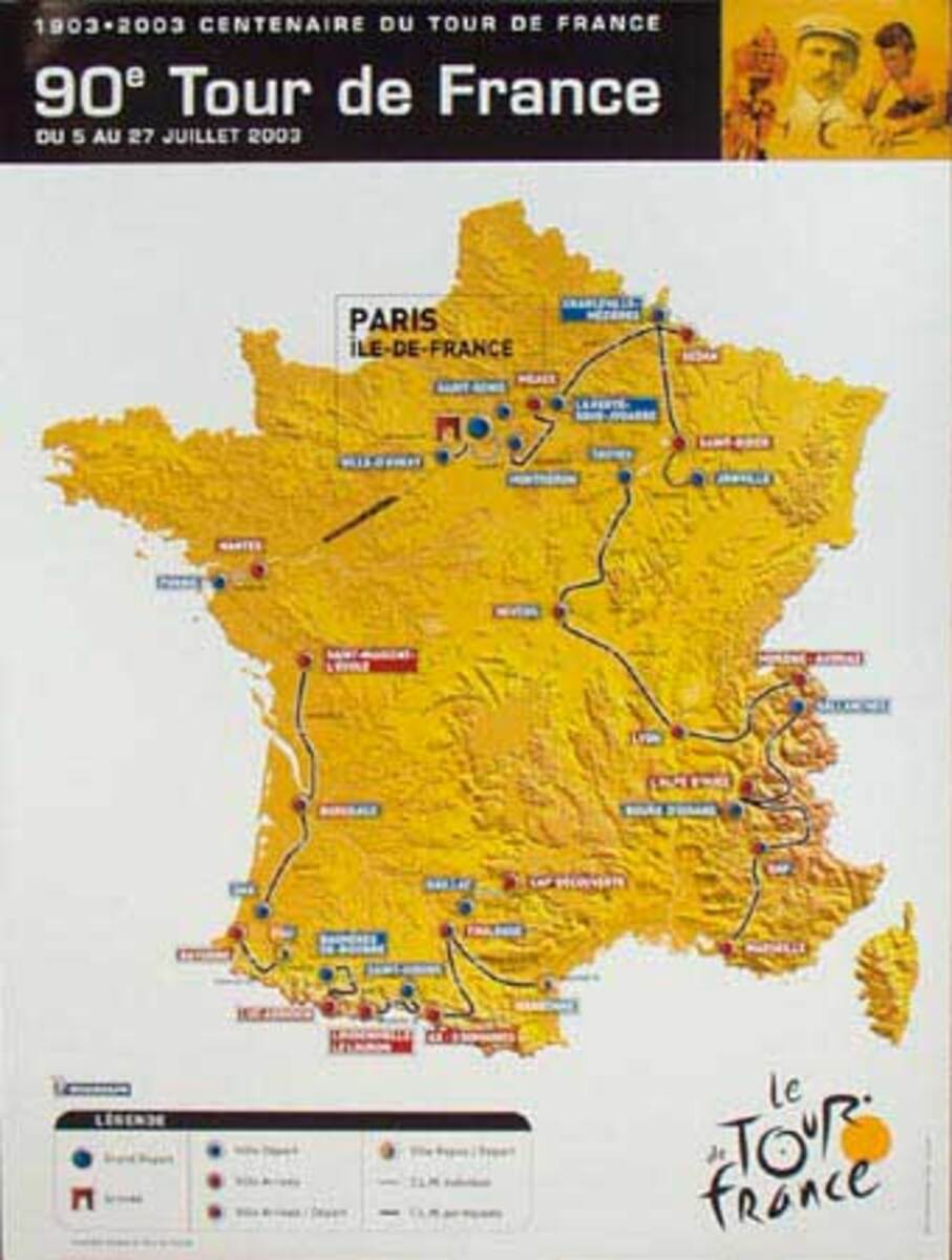 Original 2003 Tour de France Poster course route