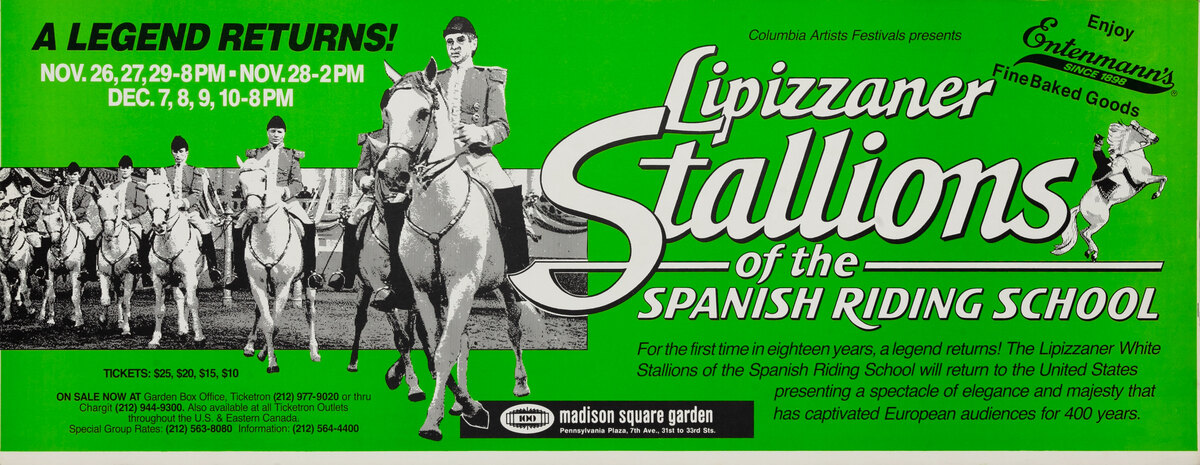 Lipizzaner Stallions Madison Square Garden Advertising Poster