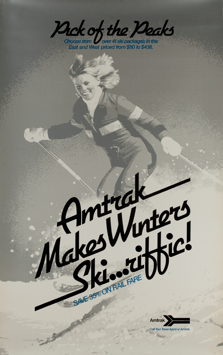 Amtrak Winter Ski...riffic Original Vintage Travel Poster