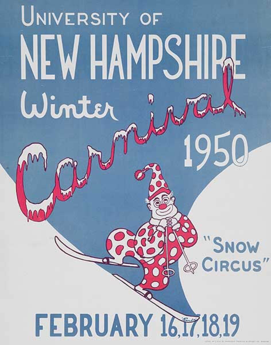 University of New Hampshire Winter Carnival Original 1950 Ski Poster