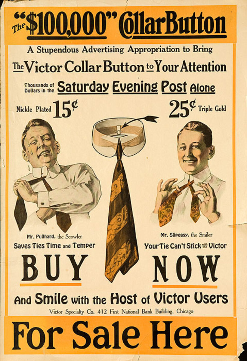 The $100,000 Collar Button Advertising Poster