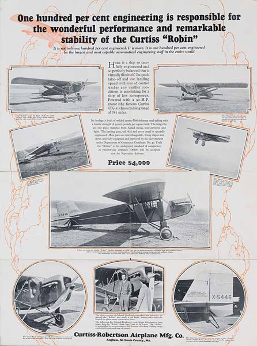 Original Curtis Robin Aircraft Sales Poster
