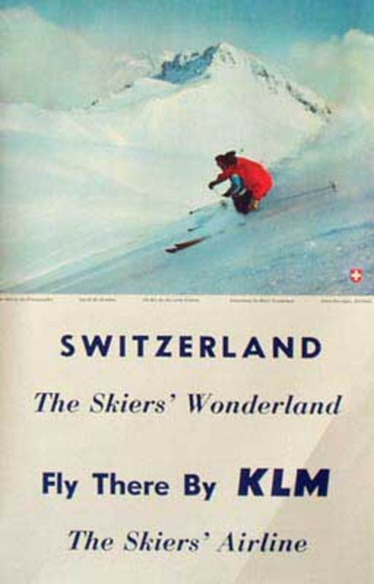 Original KLM Airlines Ski Travel Poster