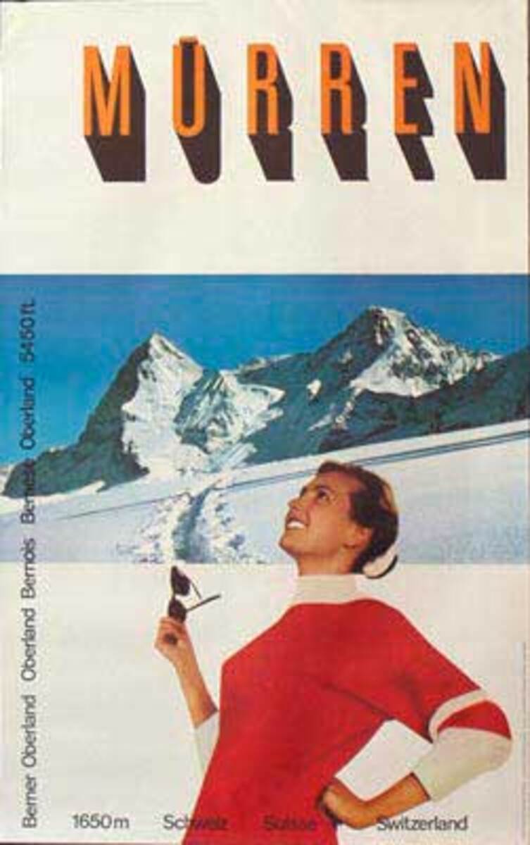 Original Swiss Ski Travel Poster Murren