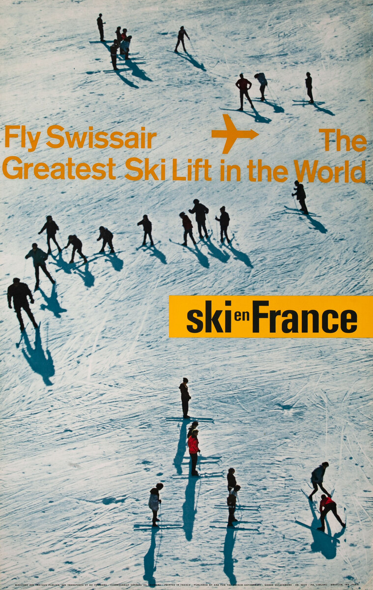 Original Vintage Swissair Travel Poster Ski In France