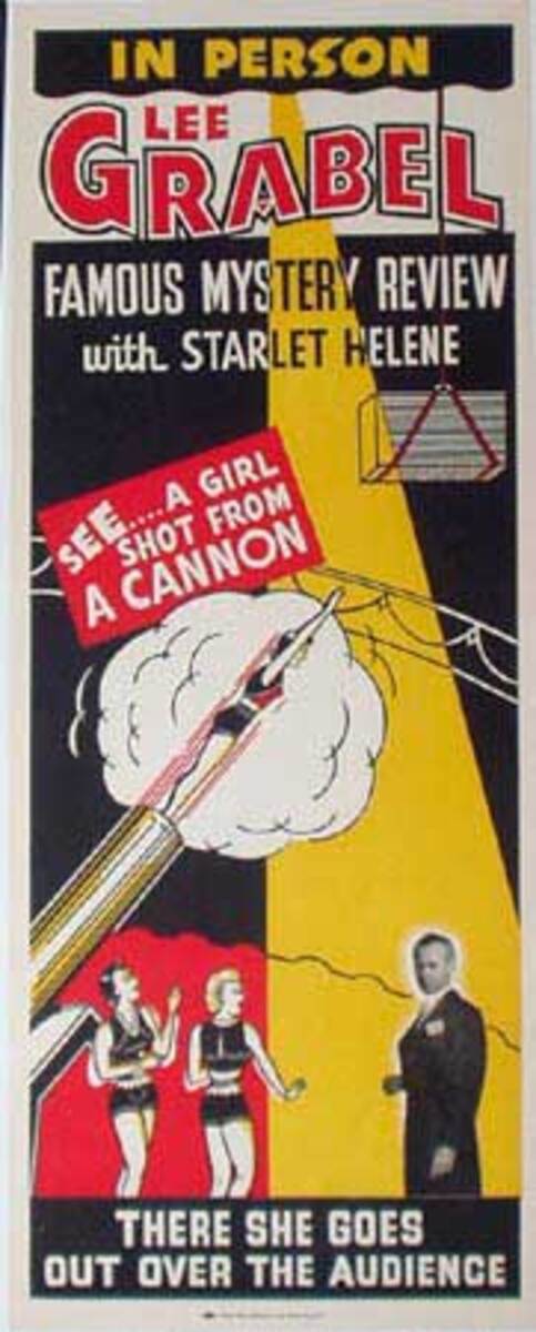 Original Vintage Magic Poster, Grable with Girl Shot from Cannon