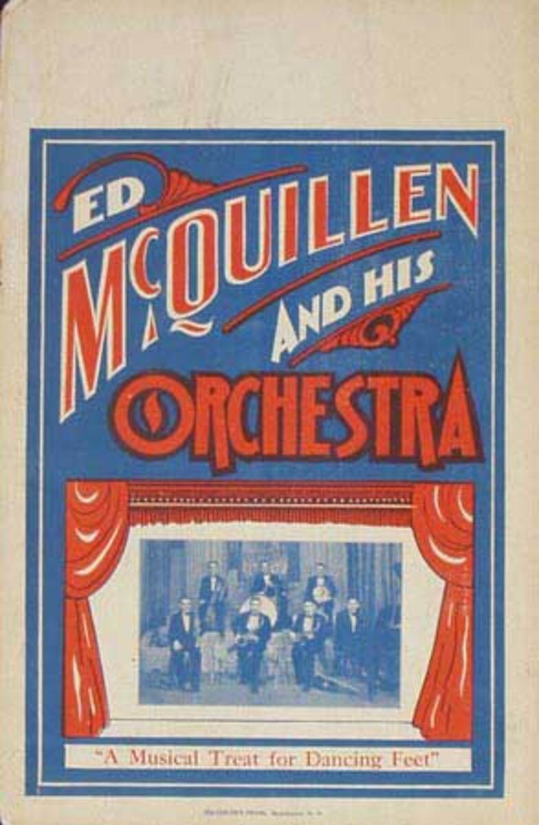 Ed McQuillen and His Orchestra Original Advertising Poster A Musical Treat For Dancing Feet