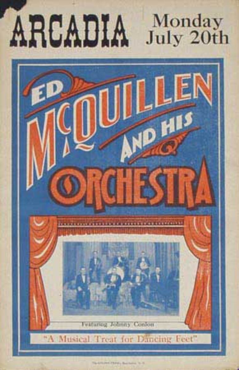 Ed McQuillen and His Orchestra Original Advertising Poster Arcadia