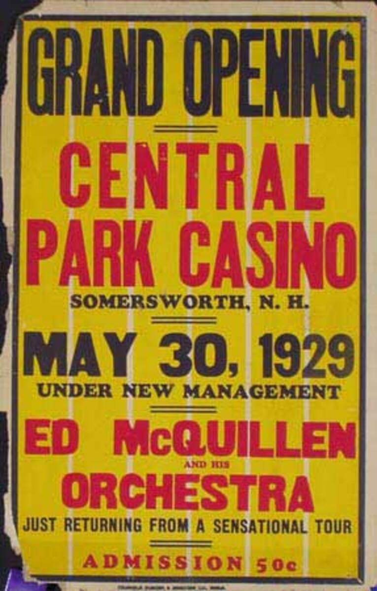 Ed McQuillen and His Orchestra Original Advertising Poster Central Park Casino