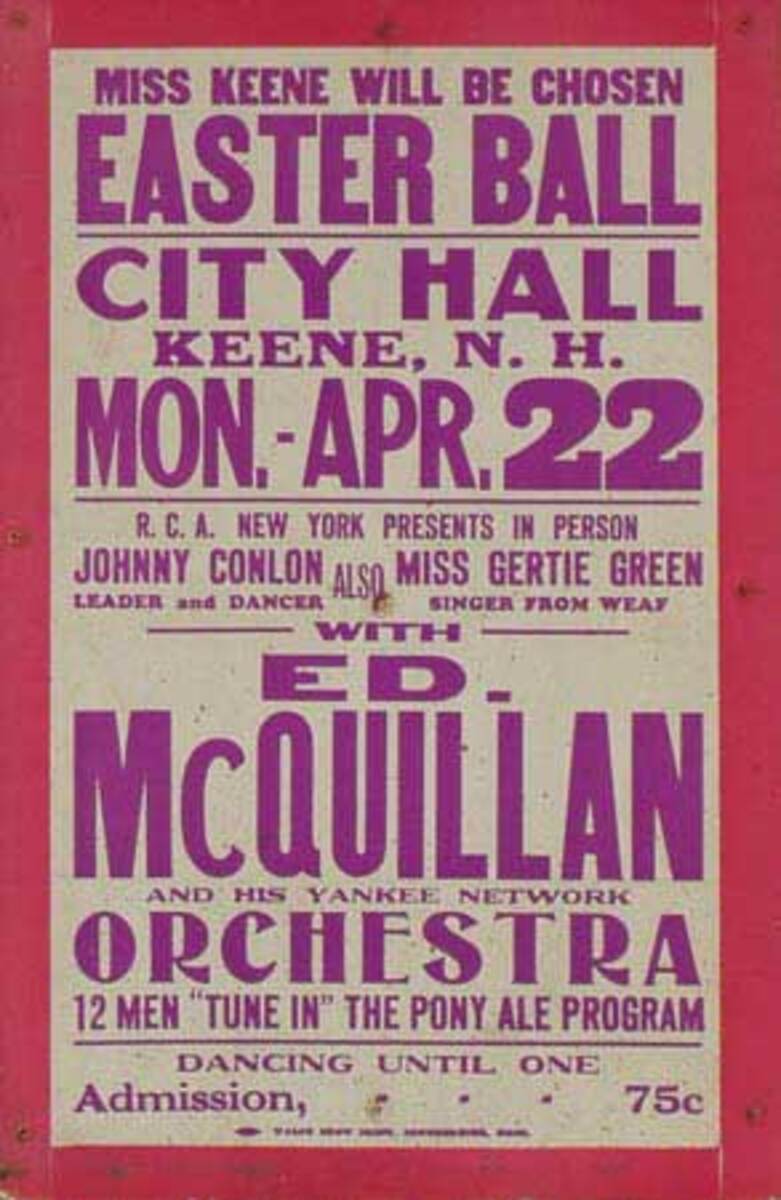 Ed McQuillen and His Orchestra Original Vintage Advertising Poster Easter Ball
