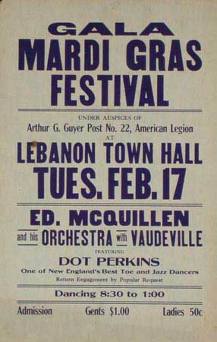 Ed McQuillen and His Orchestra Original Advertising Poster Mardi Gras